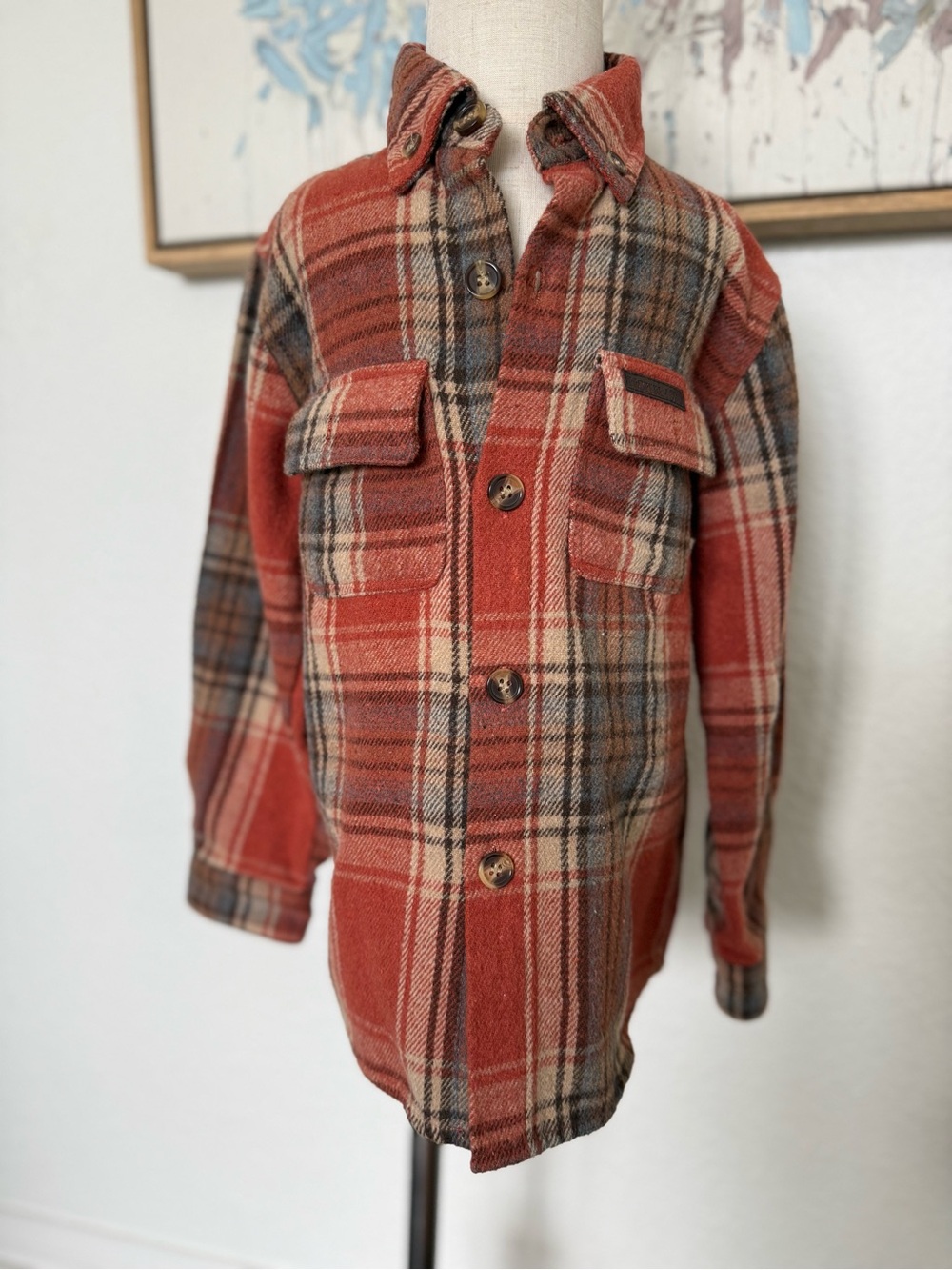 Properly Tied Rust Plaid Button-Down Flannel Shirt Jacket